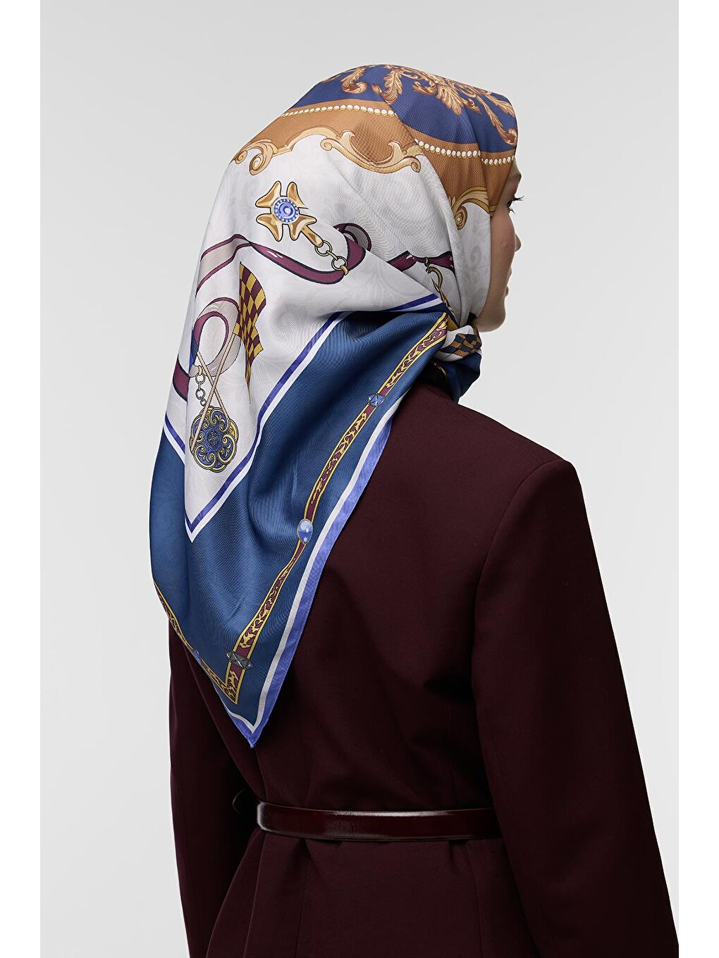 Mavi Desenli Twill İpek Eşarp Emily-6