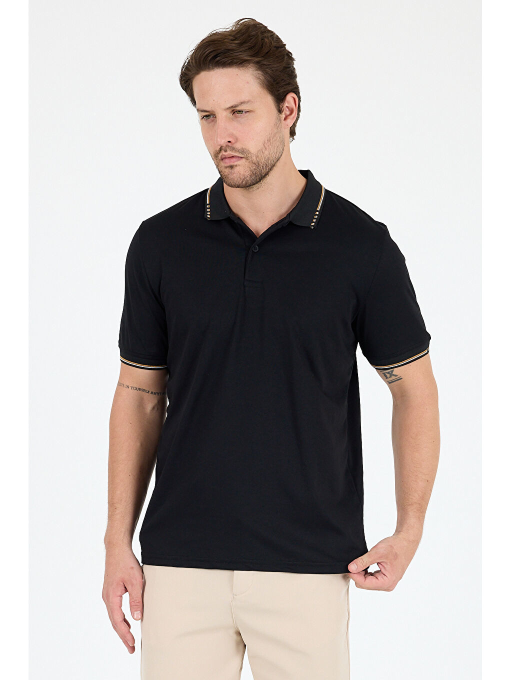 Siyah Erkek Polo Yaka Kısa Kollu Tişört 5029-1