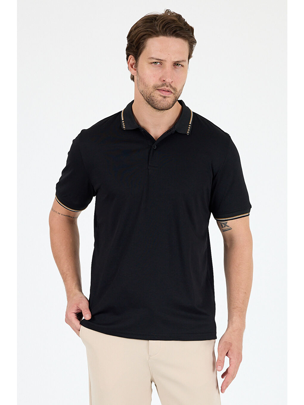 Siyah Erkek Polo Yaka Kısa Kollu Tişört 5029-2