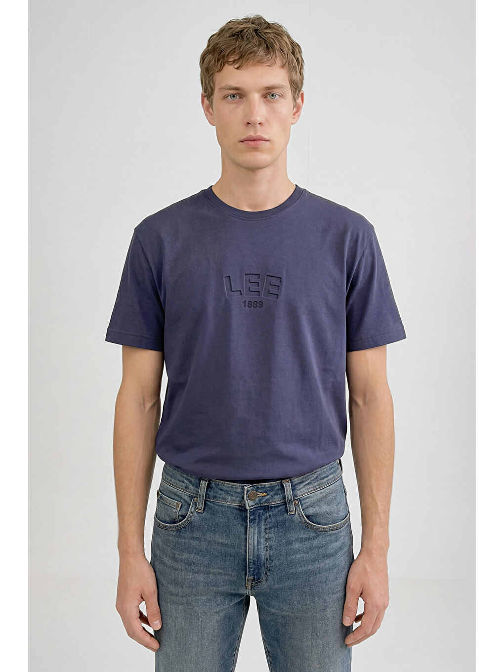 Lacivert %100 Pamuk Relaxed Fit Logo Detaylı Tişört