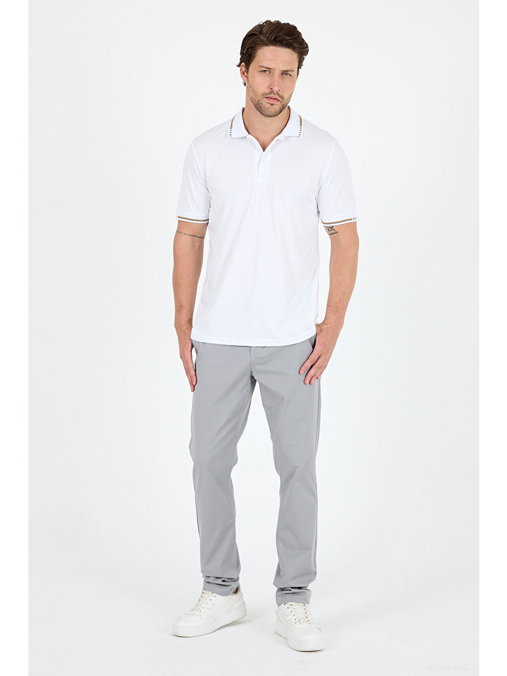 Beyaz Erkek Polo Yaka Kısa Kollu Tişört 5029