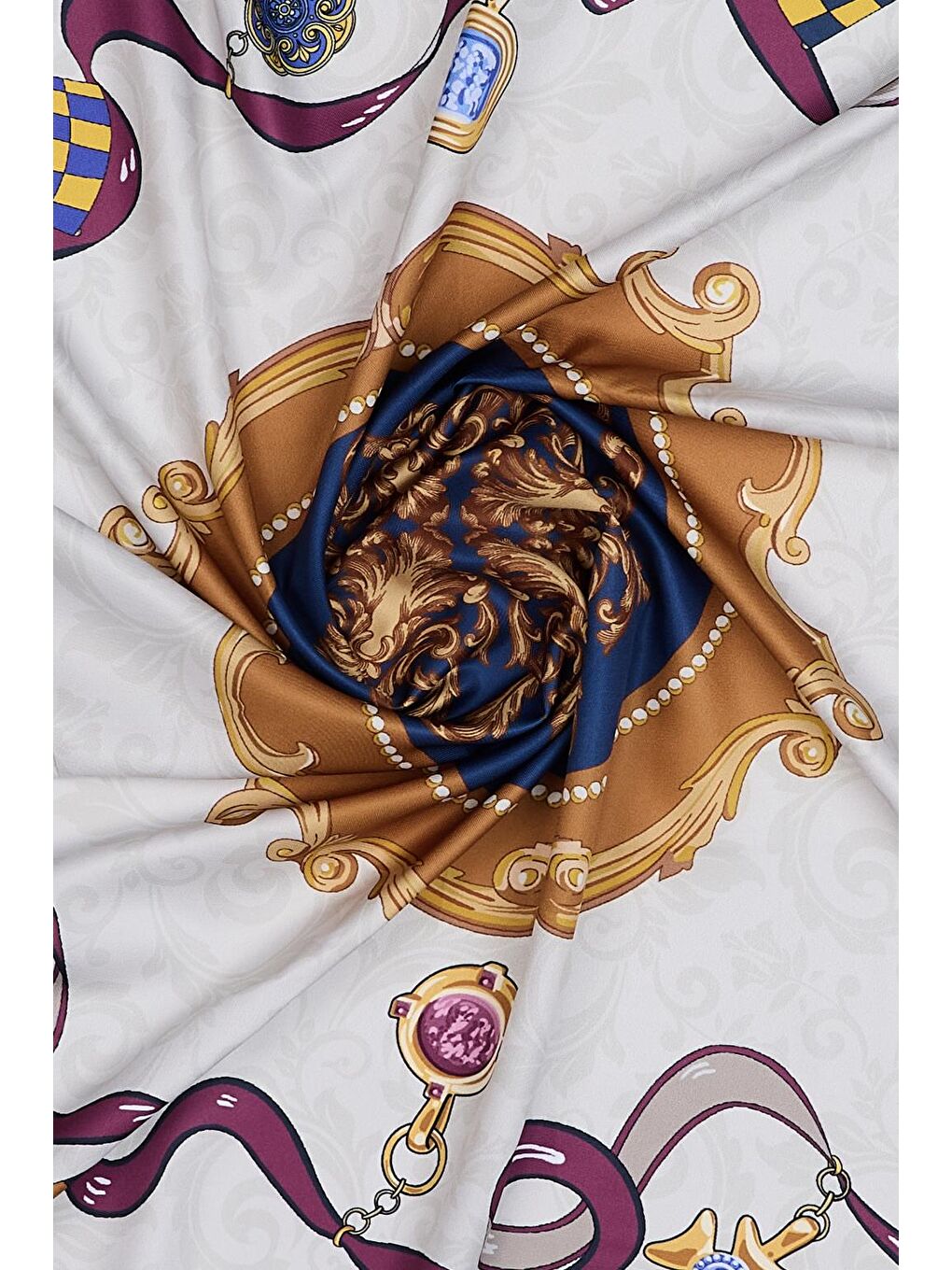 Mavi Desenli Twill İpek Eşarp Emily-7
