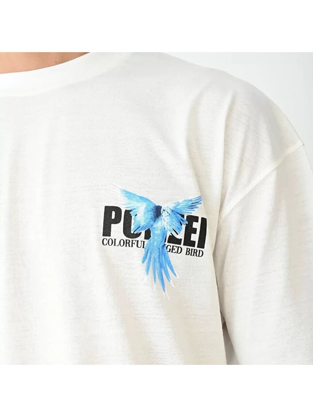 Unisex Bisiklet Yaka Baskılı Oversize T-Shirt - Beyaz-1