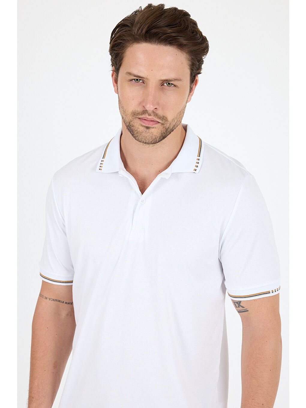 Beyaz Erkek Polo Yaka Kısa Kollu Tişört 5029-3