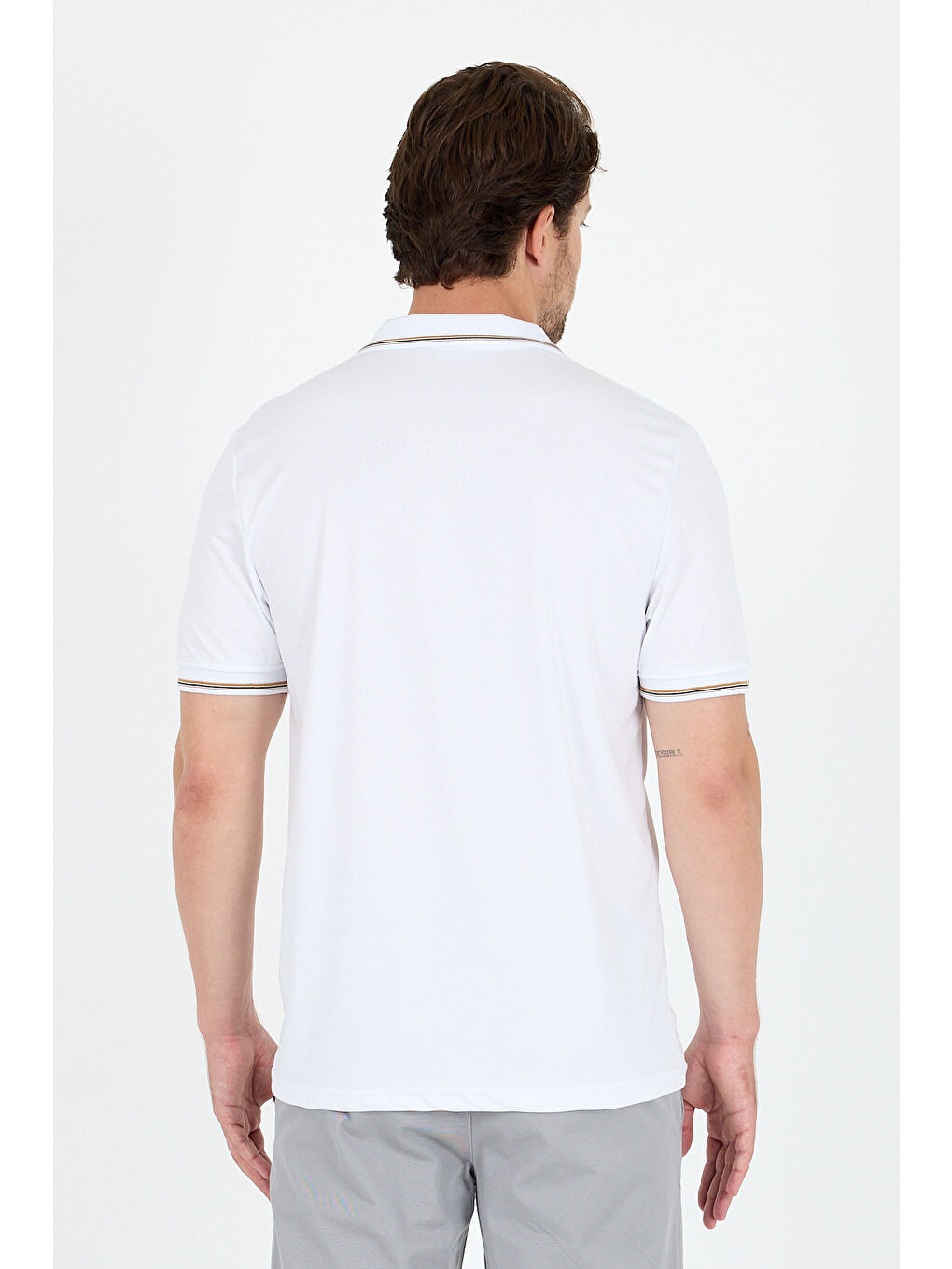 Beyaz Erkek Polo Yaka Kısa Kollu Tişört 5029-4