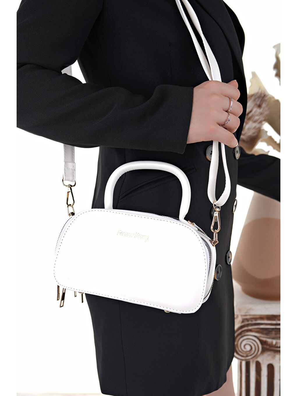 Beyaz ARNELA Kadın Çift Bölmeli El ve Omuz Çantası-2