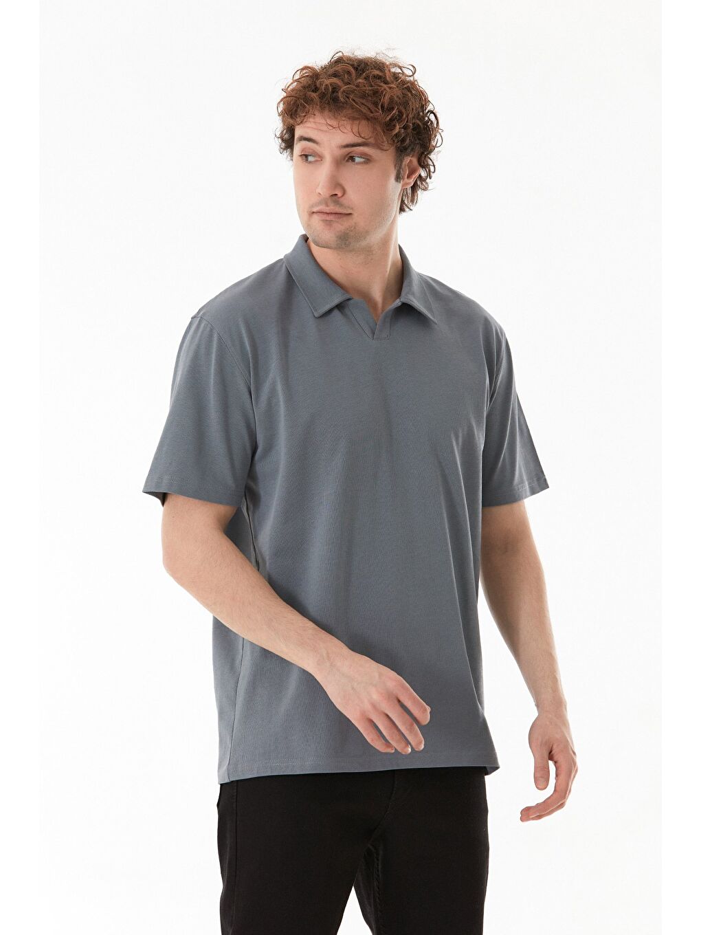 Gri Basic Polo Yaka Tişört