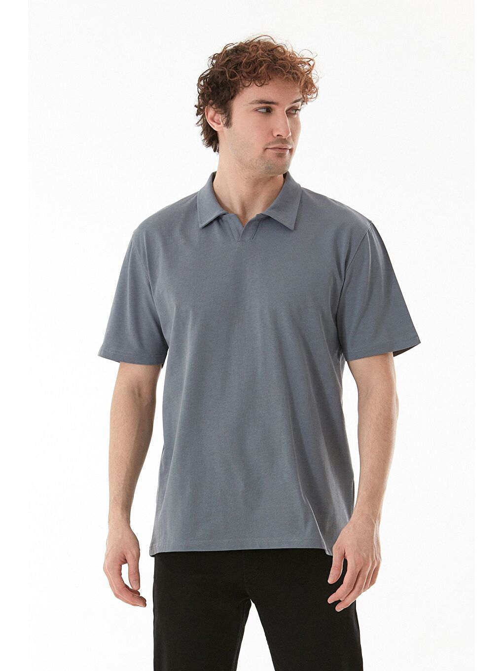 Gri Basic Polo Yaka Tişört-1