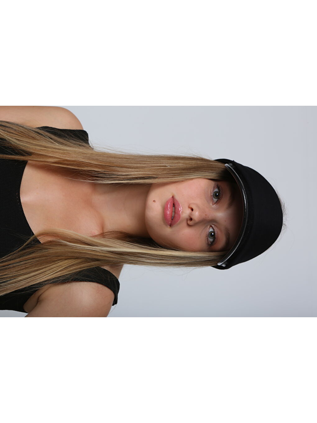 Siyah Tepesi Açık Aynalı Rugan Tenisçi Vizör Şapka SPK14-4