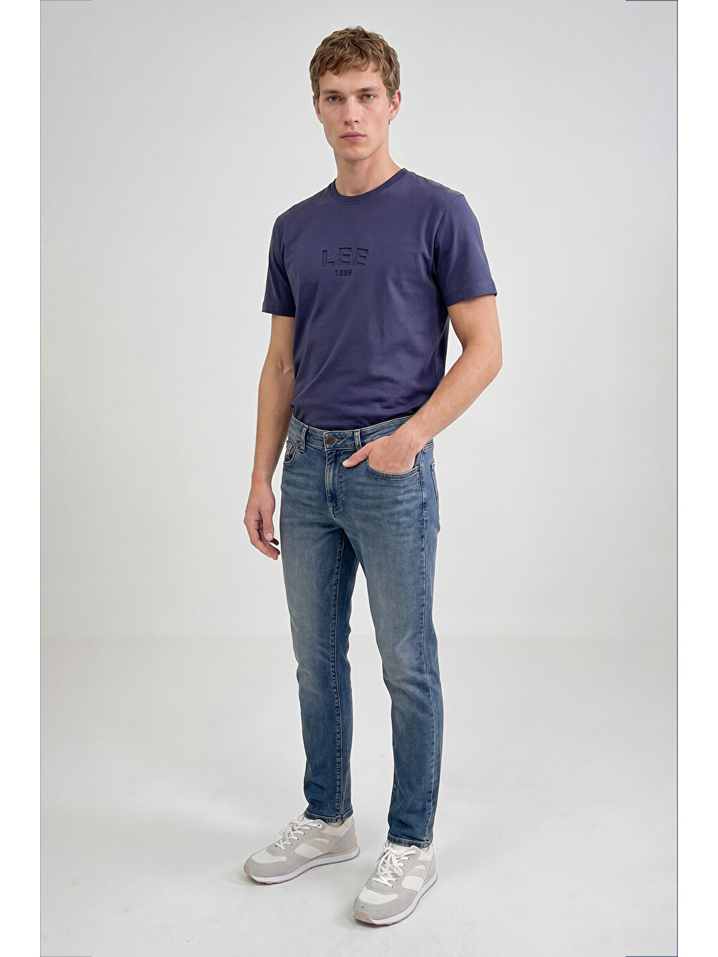 Lacivert %100 Pamuk Relaxed Fit Logo Detaylı Tişört-1