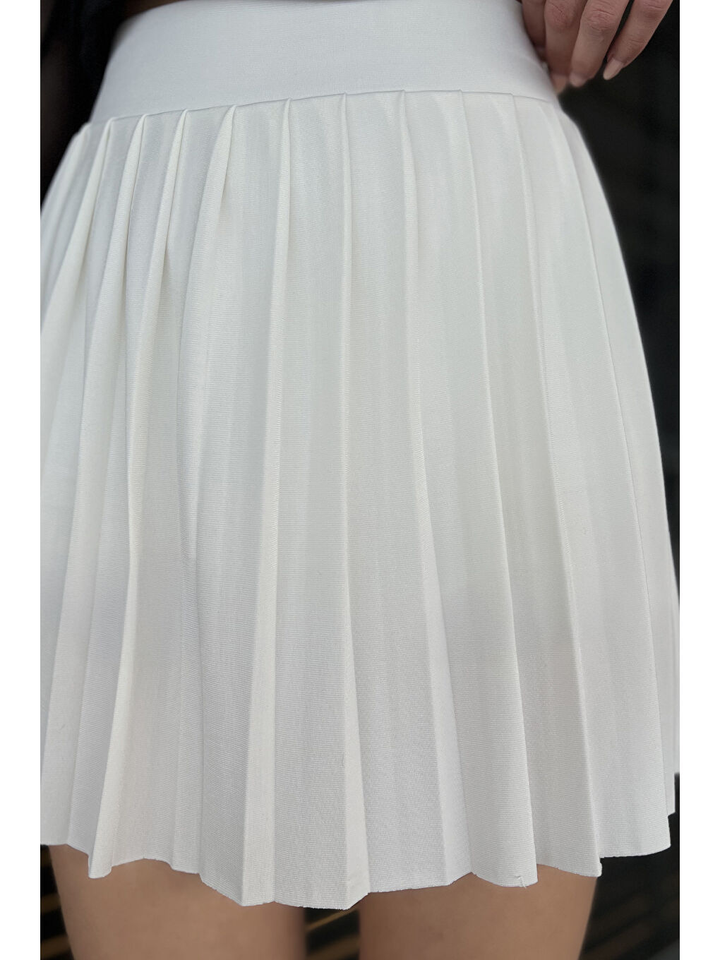 Ekru Kadın Elastanlı Pileli Şort Etek-3