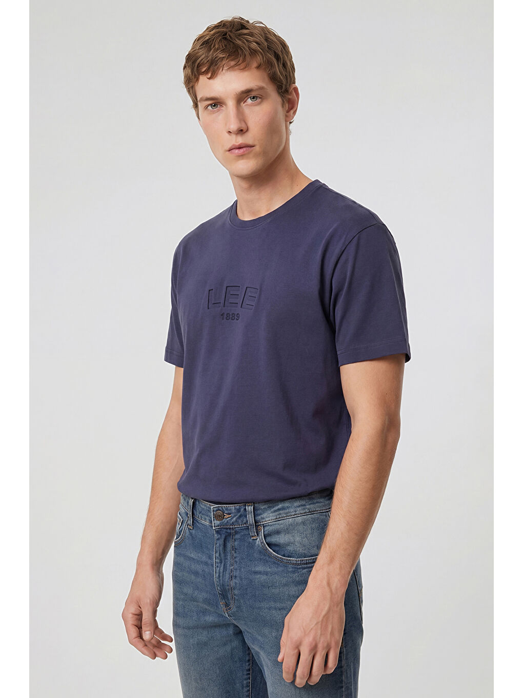 Lacivert %100 Pamuk Relaxed Fit Logo Detaylı Tişört-2