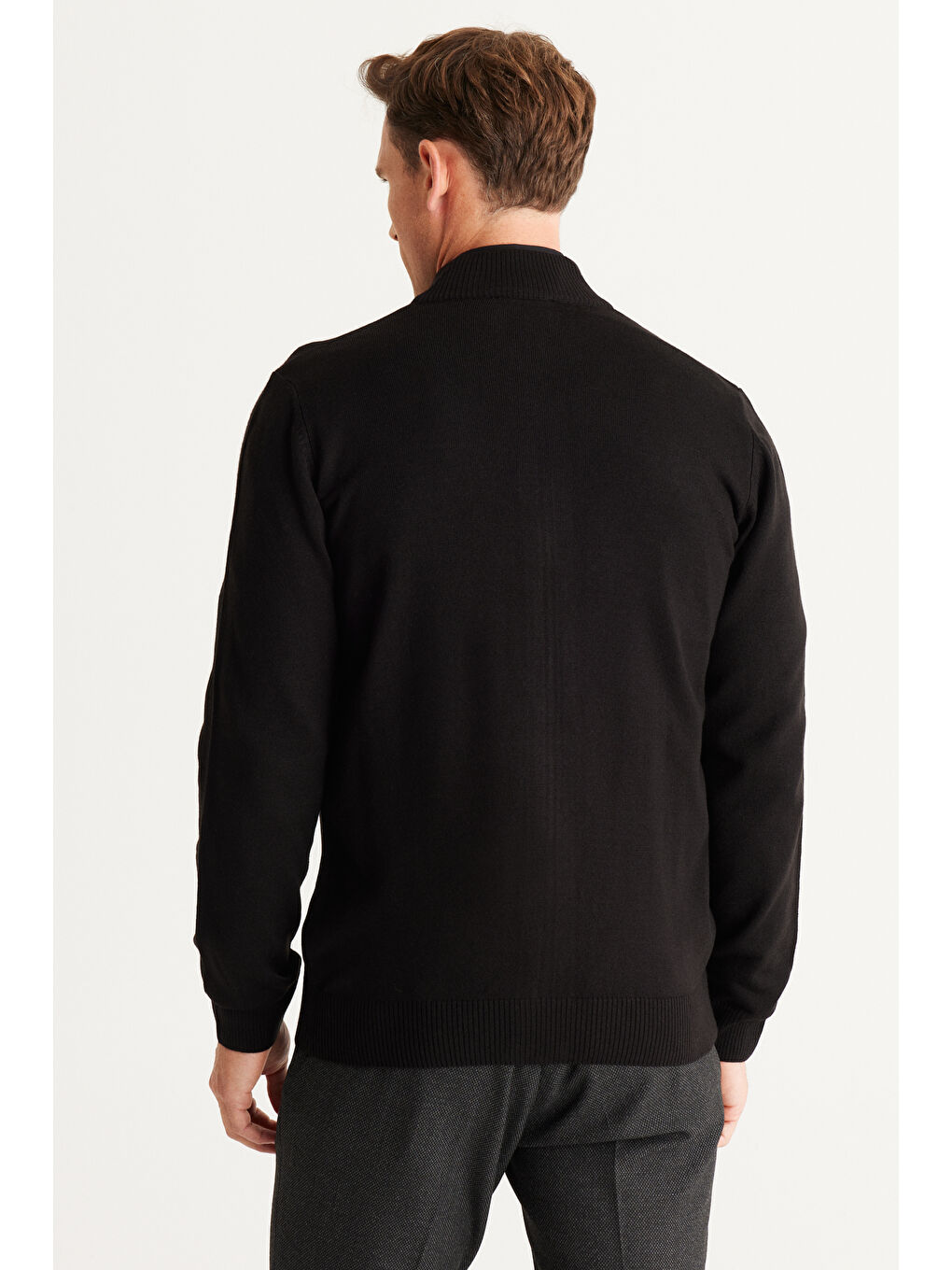 Erkek Siyah Tüylenme Yapmayan Standart Fit Normal Kesim Dik Yaka Triko Hırka-5
