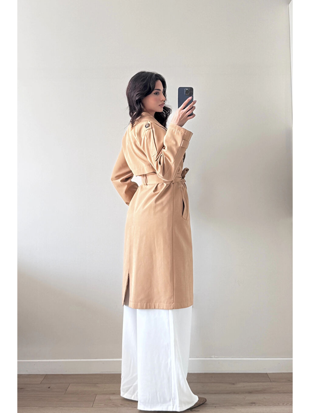 Kahverengi Kadın Camel Uzun Trenç 1041-5051-2