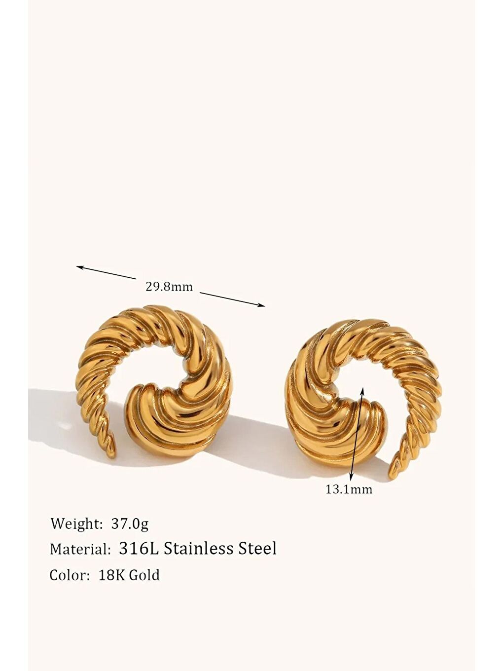 Sarı Vintage Sarmal Gold Kadın Çelik Küpe-4