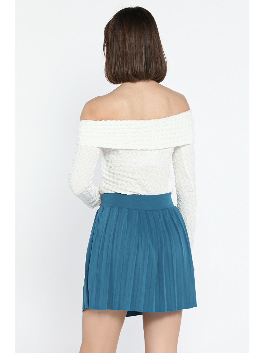 Petrol Kadın Elastanlı Pileli Şort Etek-2