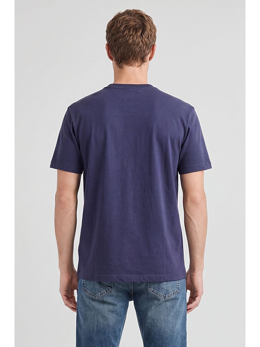 Lacivert %100 Pamuk Relaxed Fit Logo Detaylı Tişört-4