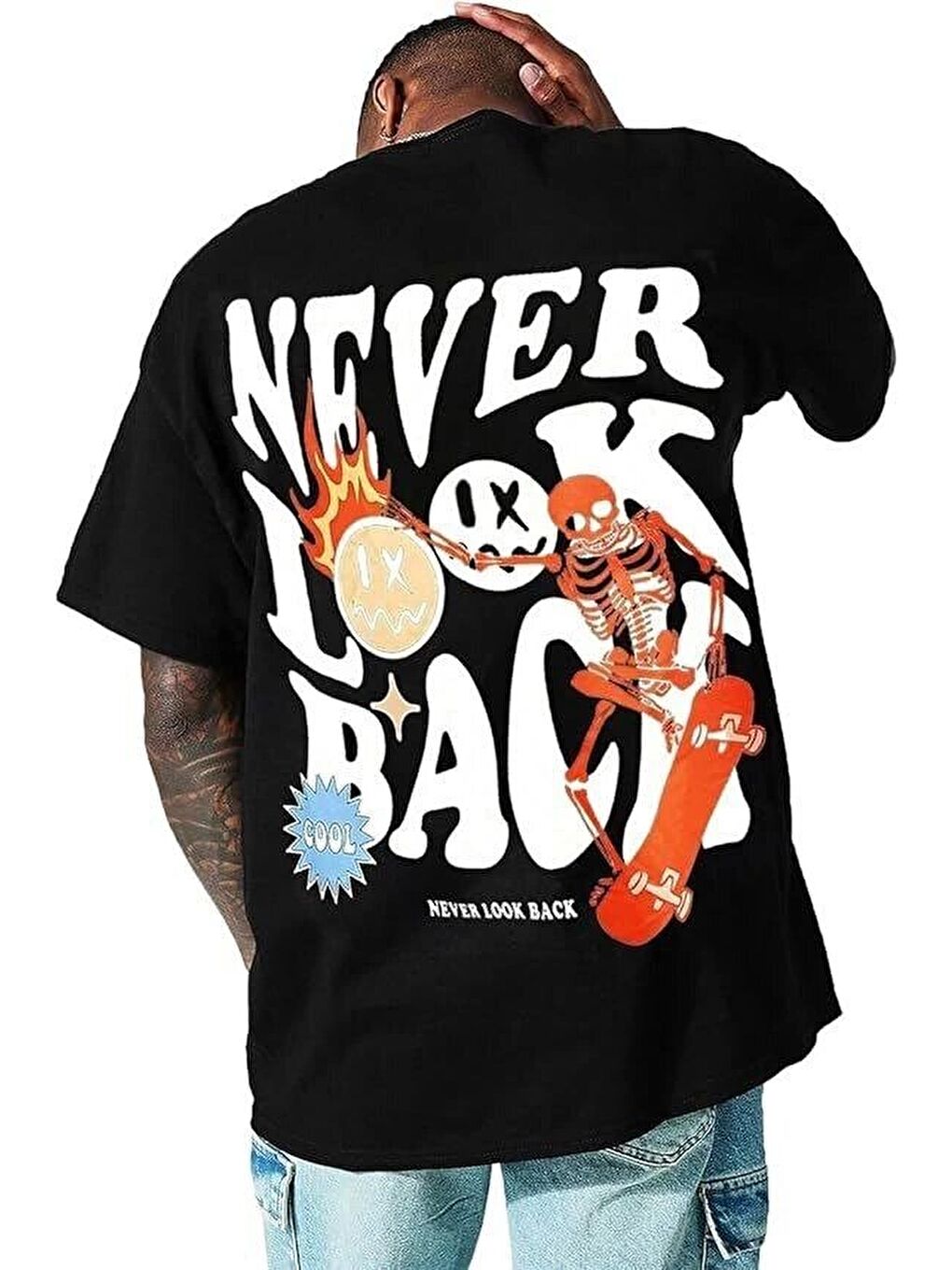 Erkek Bisiklet Yaka Kısa Kol Baskılı T-shirt - Siyah-2