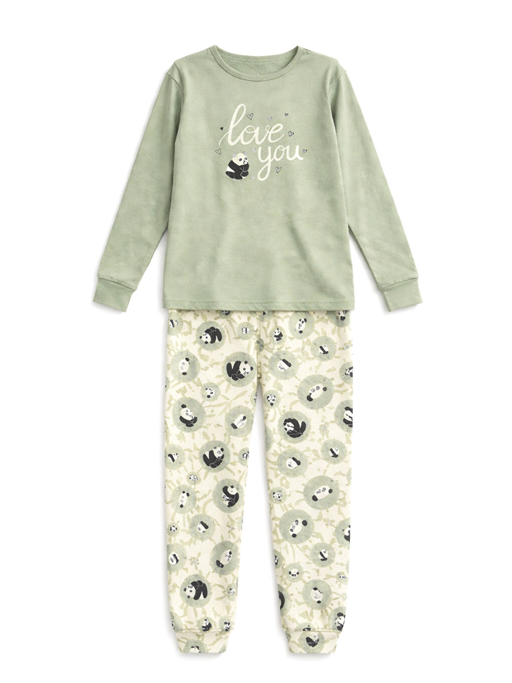 Yeşil Genç Kız Pamuk Penye Pijama Takımı 6616 Mint-3