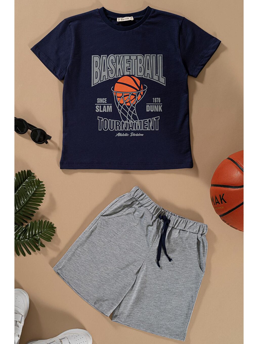 For You Kids Lacivert Basketboll Baskılı Lacivert Tshirt Şort Takım