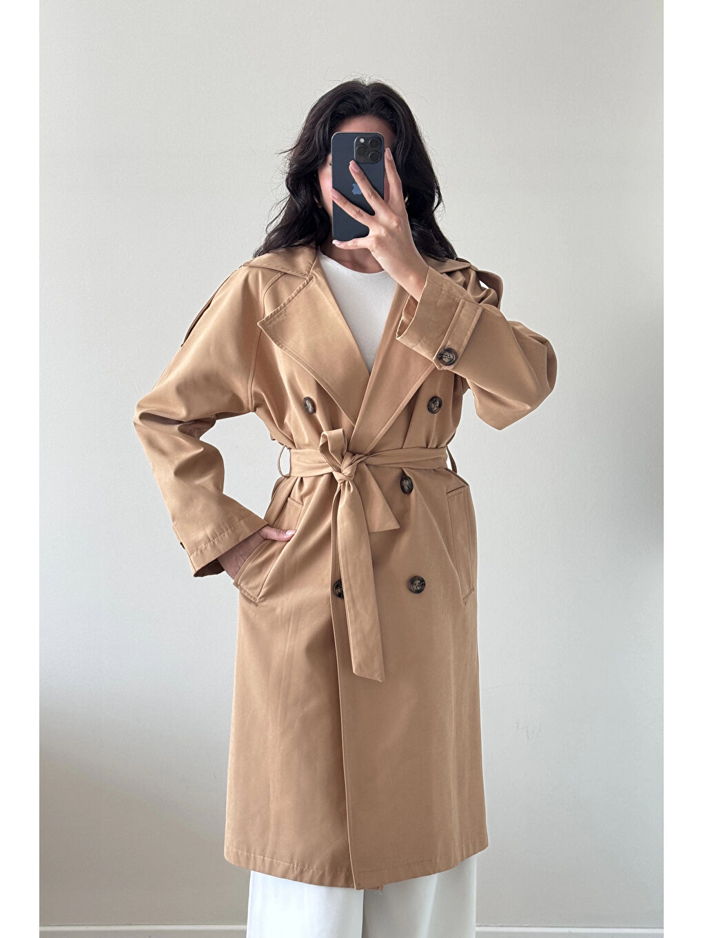 Kahverengi Kadın Camel Uzun Trenç 1041-5051-3