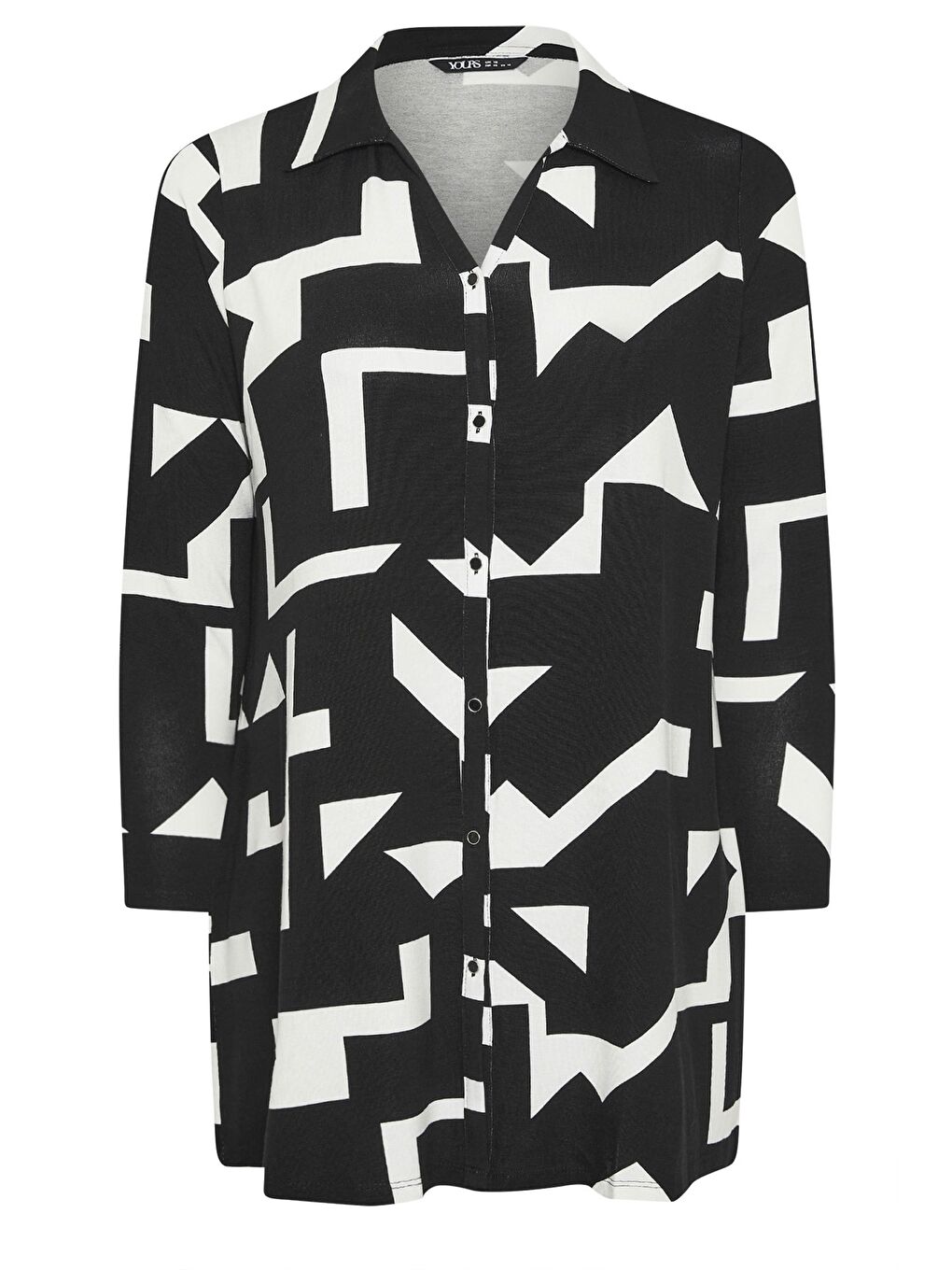 Siyah Büyük Beden Uzun Kollu Soyut Desenli Uzun Gömlek 304106-6