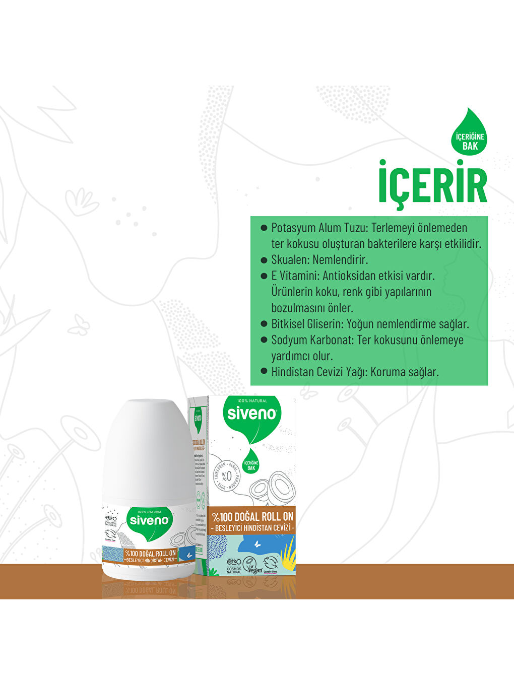 %100 Doğal Roll On Hindistan Cevizli Deodorant Ter Kokusu Önleyici Bitkisel Lekesiz Vegan 50 ml-1