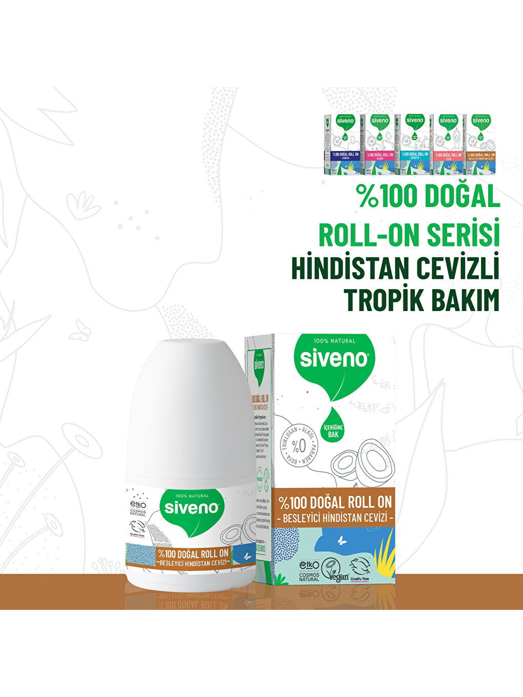 %100 Doğal Roll On Hindistan Cevizli Deodorant Ter Kokusu Önleyici Bitkisel Lekesiz Vegan 50 ml-3