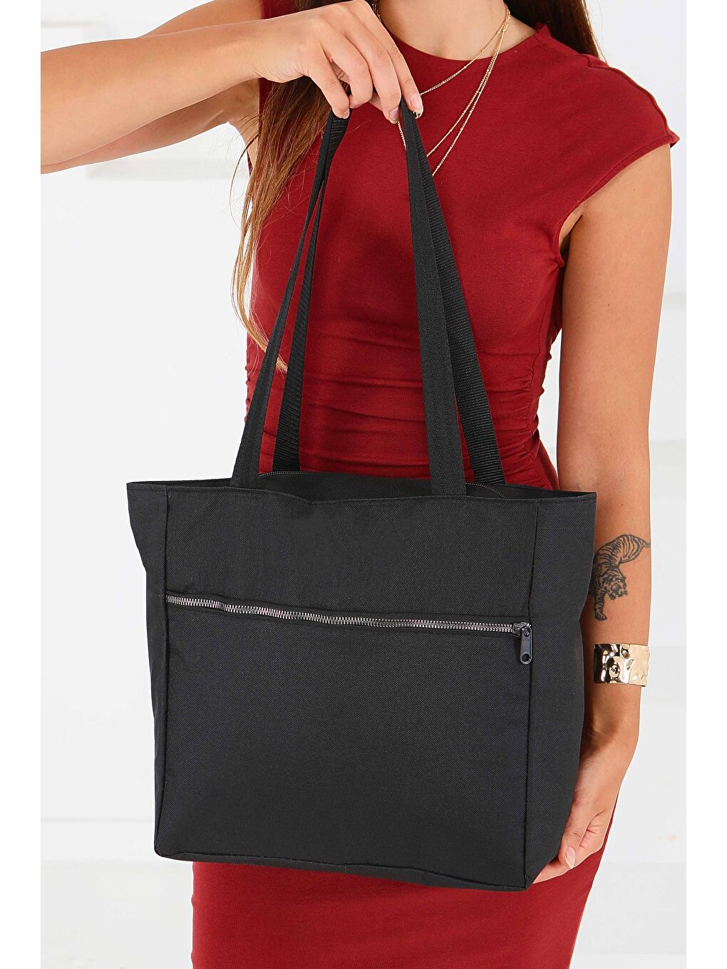 Kadın Siyah Fermuarlı Kol Çantası - 27536-1