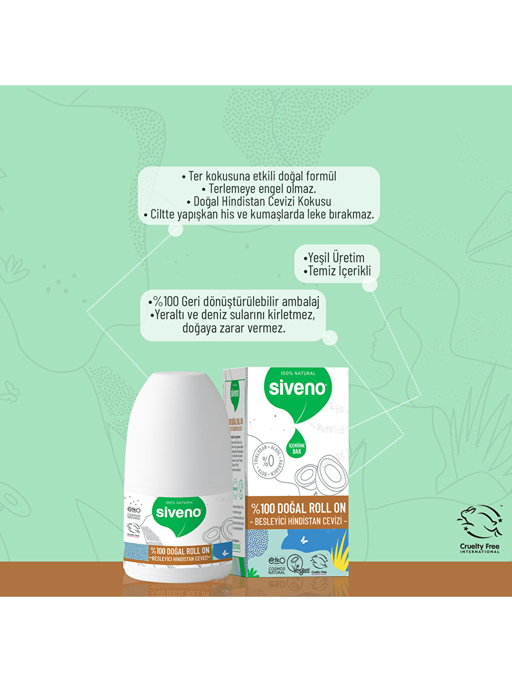 %100 Doğal Roll On Hindistan Cevizli Deodorant Ter Kokusu Önleyici Bitkisel Lekesiz Vegan 50 ml-4