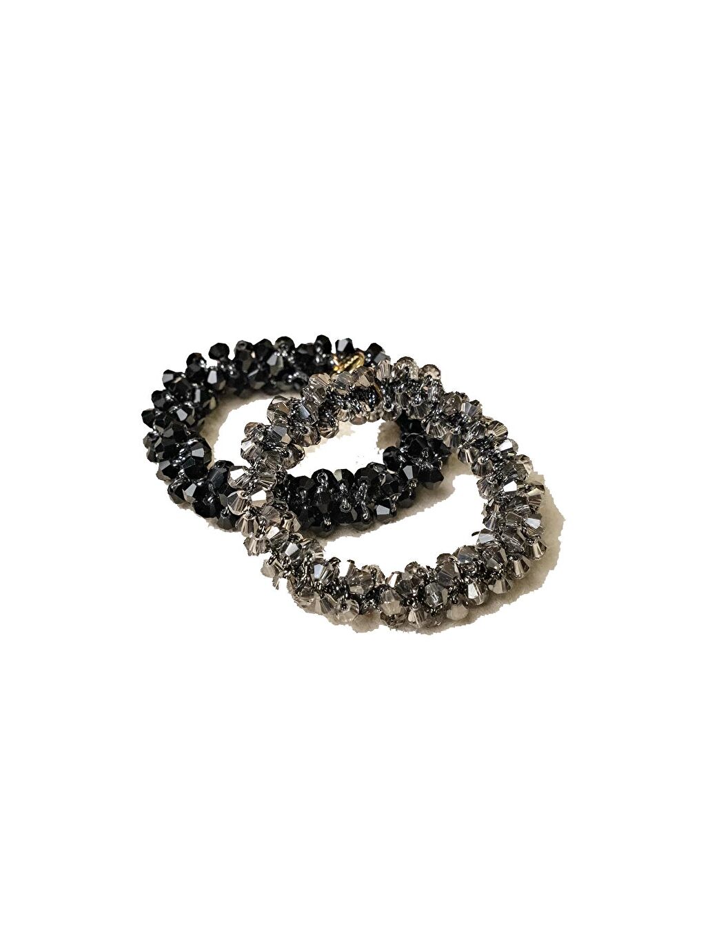 Siyah Kristal Taşlı Lastikli Saç Tokası 2'li