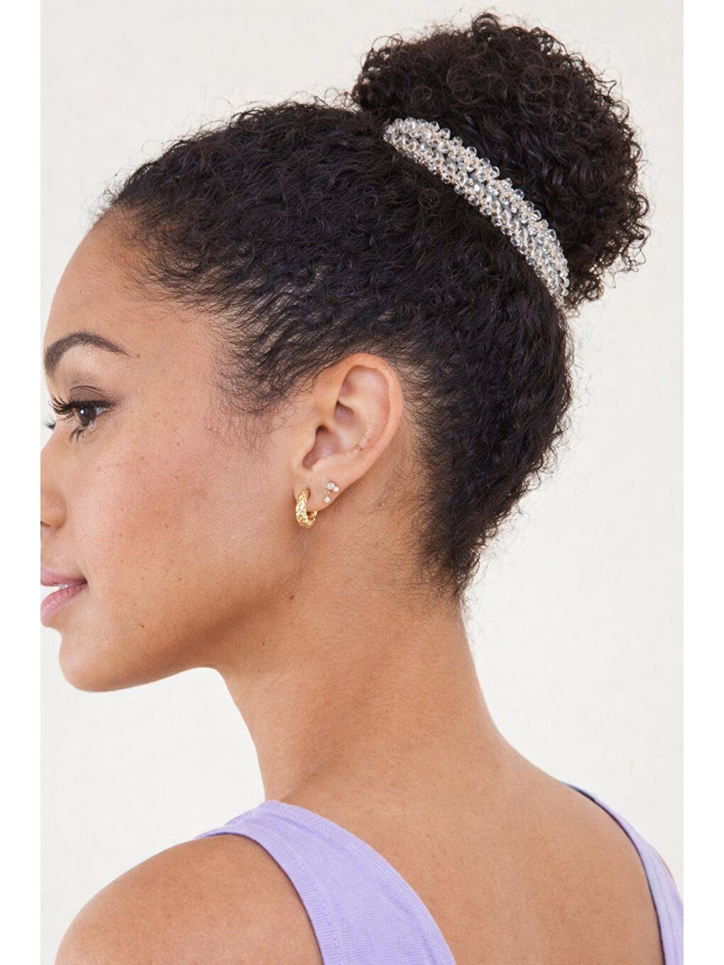 Gri Kristal Taşlı Lastikli Saç Tokası-3