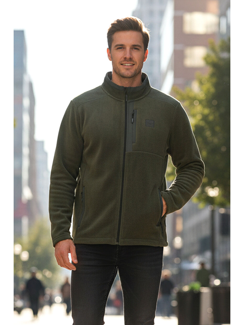 Erkek Polar Önü Fermuarlı Tek Üst Ceket 9527 Haki-2