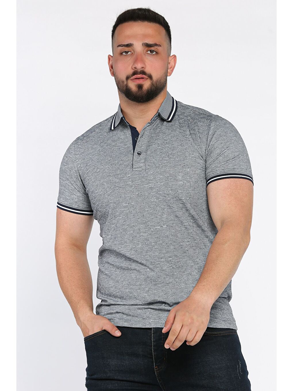 Lacivert Yarım Düğmeli Polo Yaka Erkek Tişört