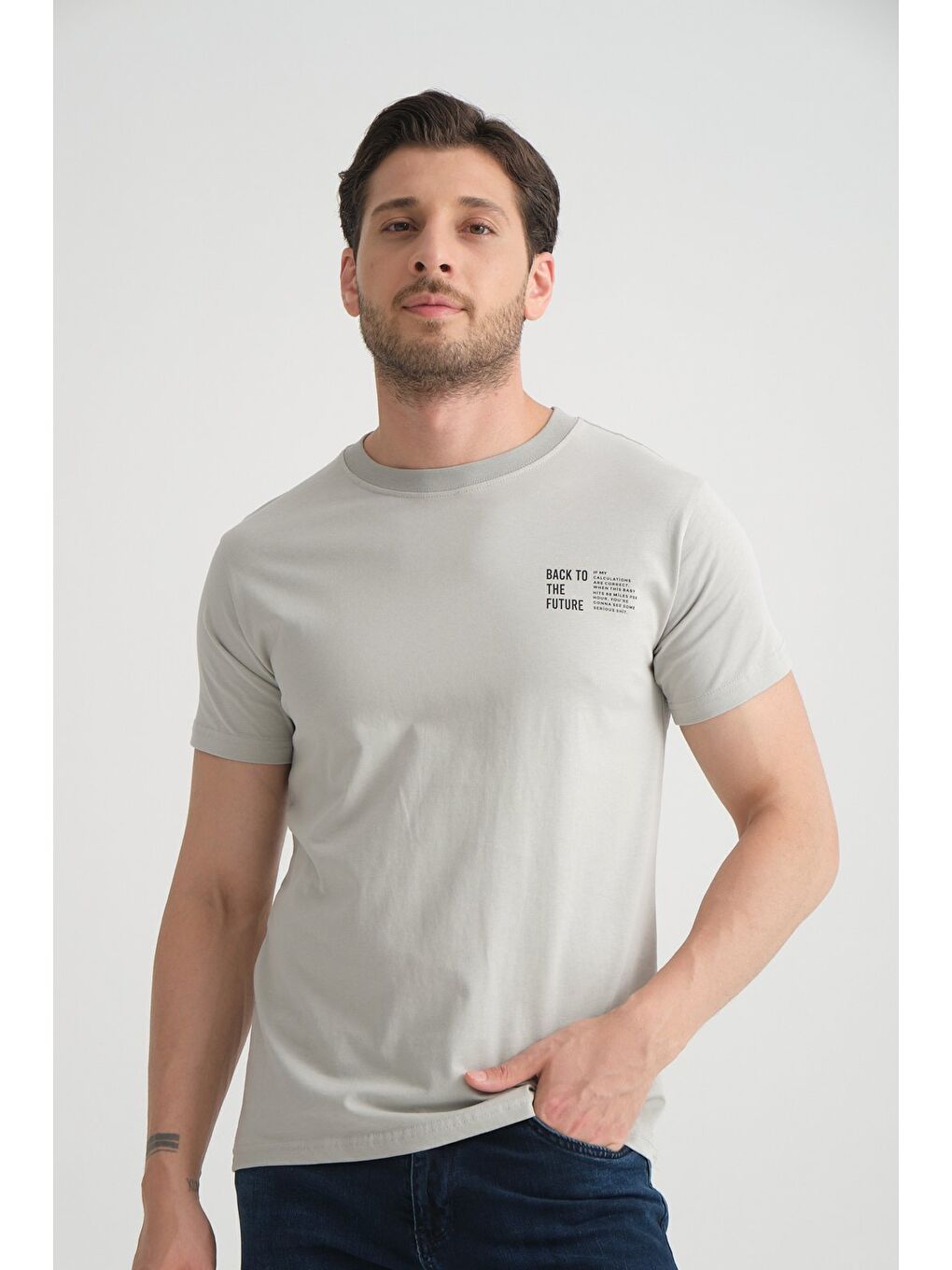 Gri Shooter Erkek Pamuklu T-Shirt Premium Kalite Minimal Tasarım Regular Kalıp