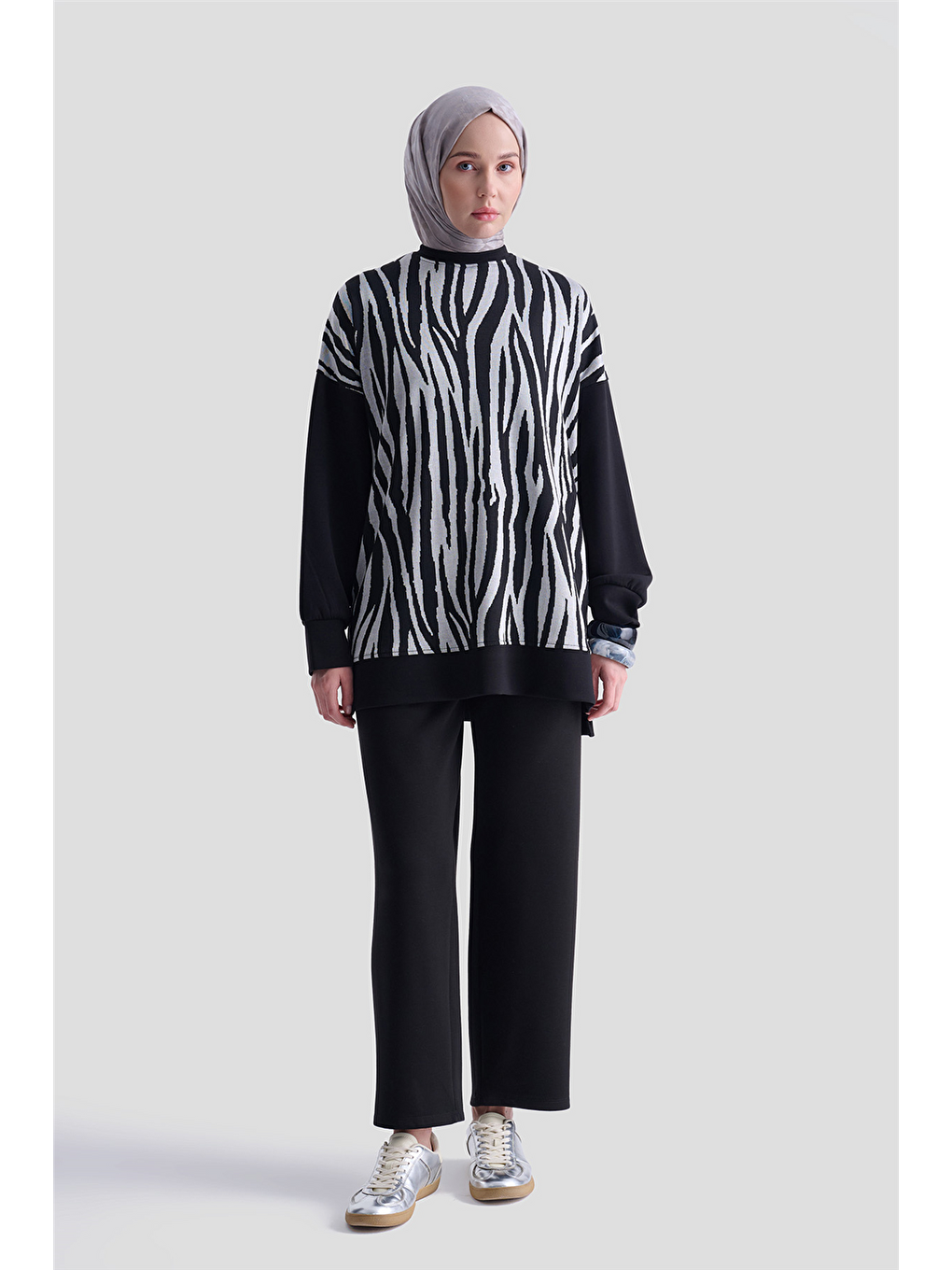 Zebra Desenli Örme Takım 25Kd2801 Siyah