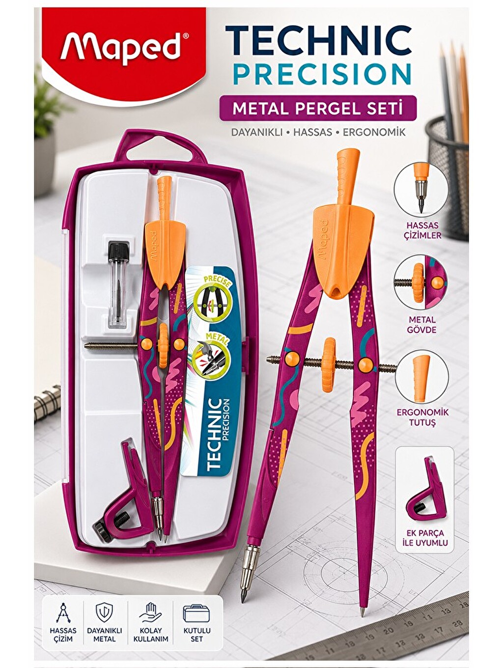 Metal Pergel Seti 3 Parça 1 Adet Technic 291013 Precision Profesyonel Pergel Çizim Matematik G