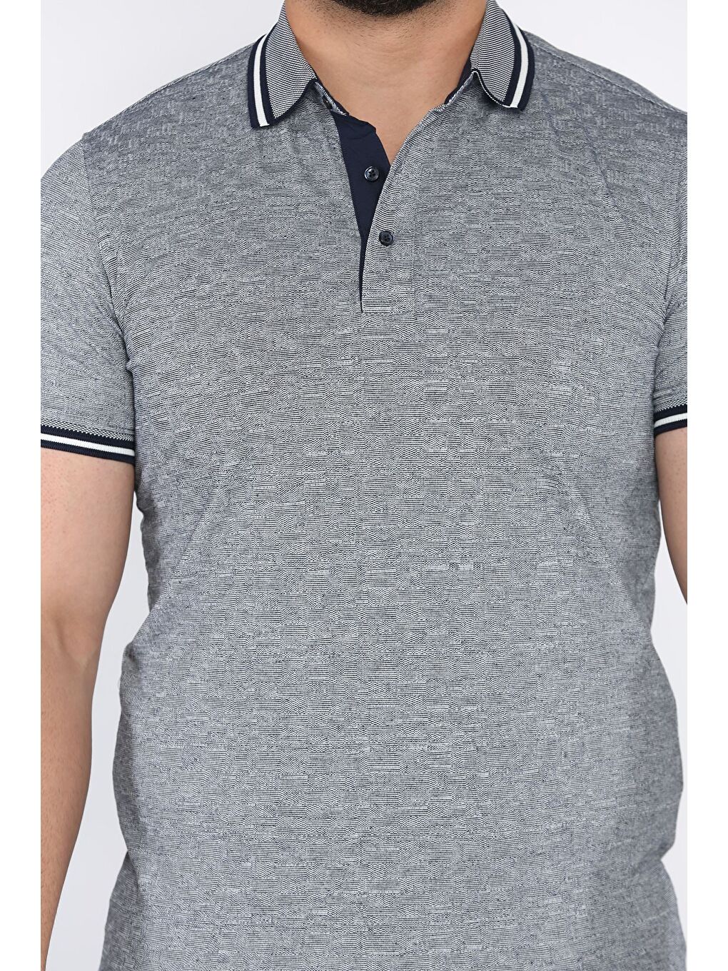 Lacivert Yarım Düğmeli Polo Yaka Erkek Tişört-2