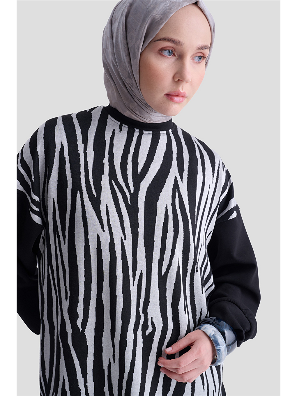 Zebra Desenli Örme Takım 25Kd2801 Siyah-2