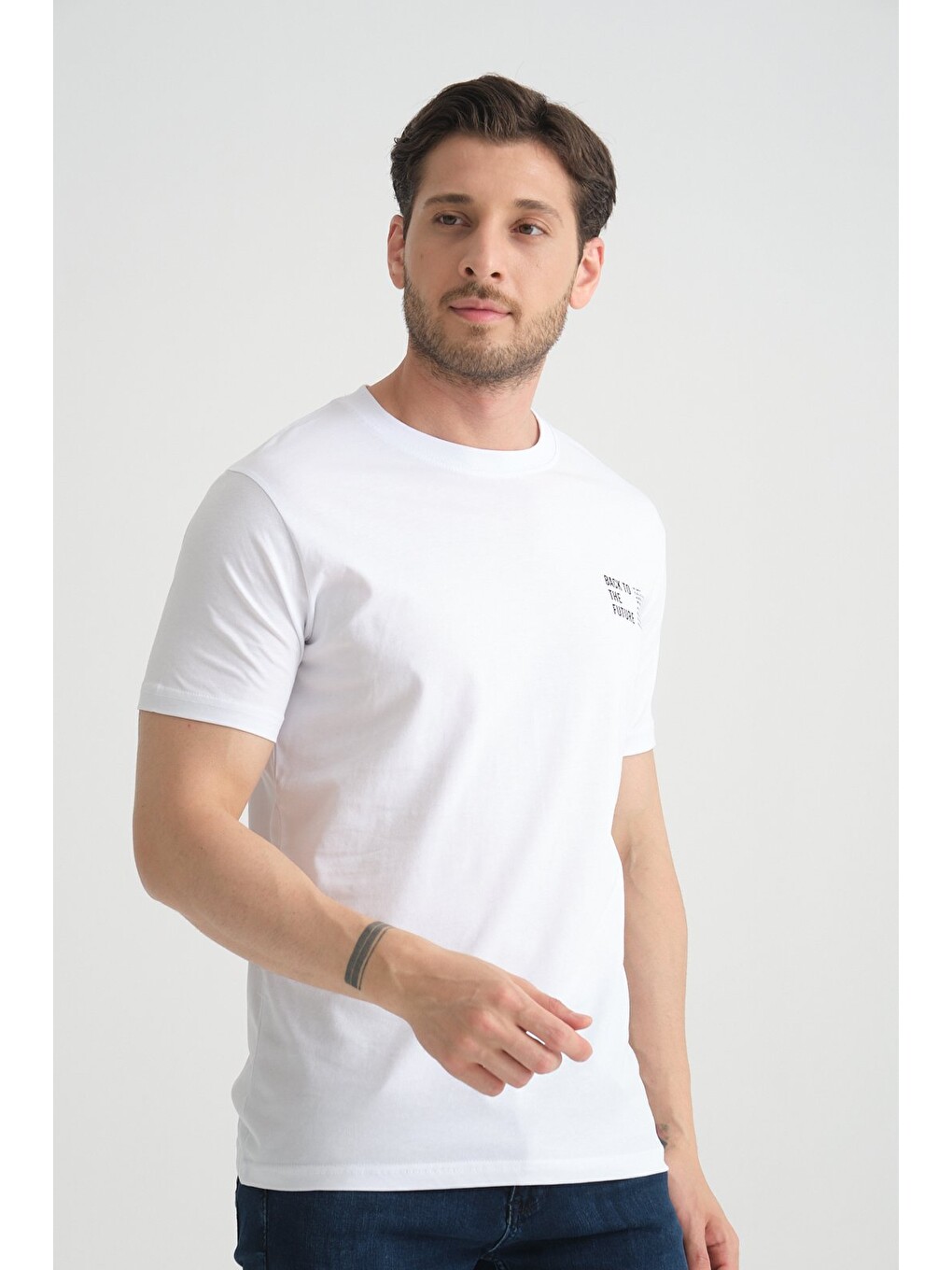 Beyaz Shooter Erkek Pamuklu Tişört Premium Kalite Minimal Tasarım Regular Kalıp-6