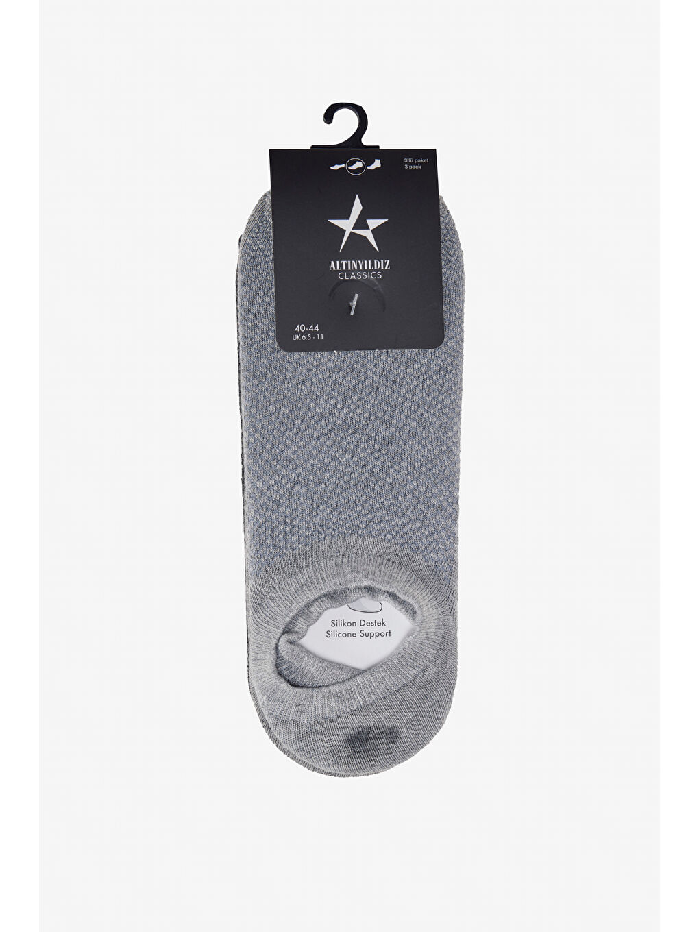 Erkek Antrasit-Gri 3'lü Sneaker Çorap-1