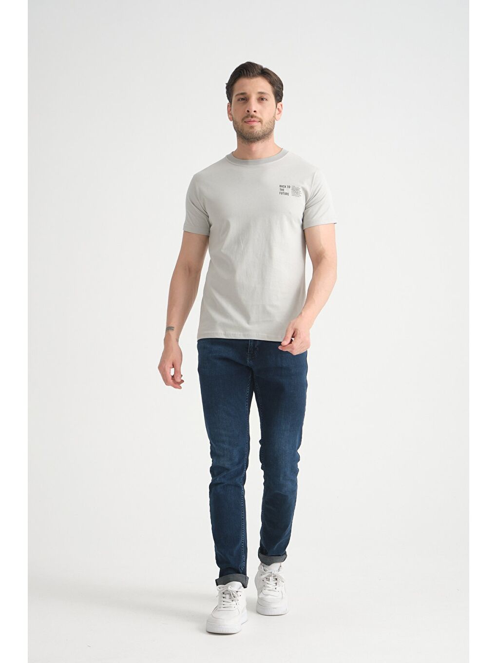 Gri Shooter Erkek Pamuklu T-Shirt Premium Kalite Minimal Tasarım Regular Kalıp-2