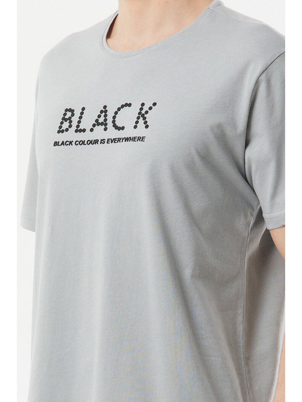 Gri Baskılı Bisiklet Yaka Tişört-3