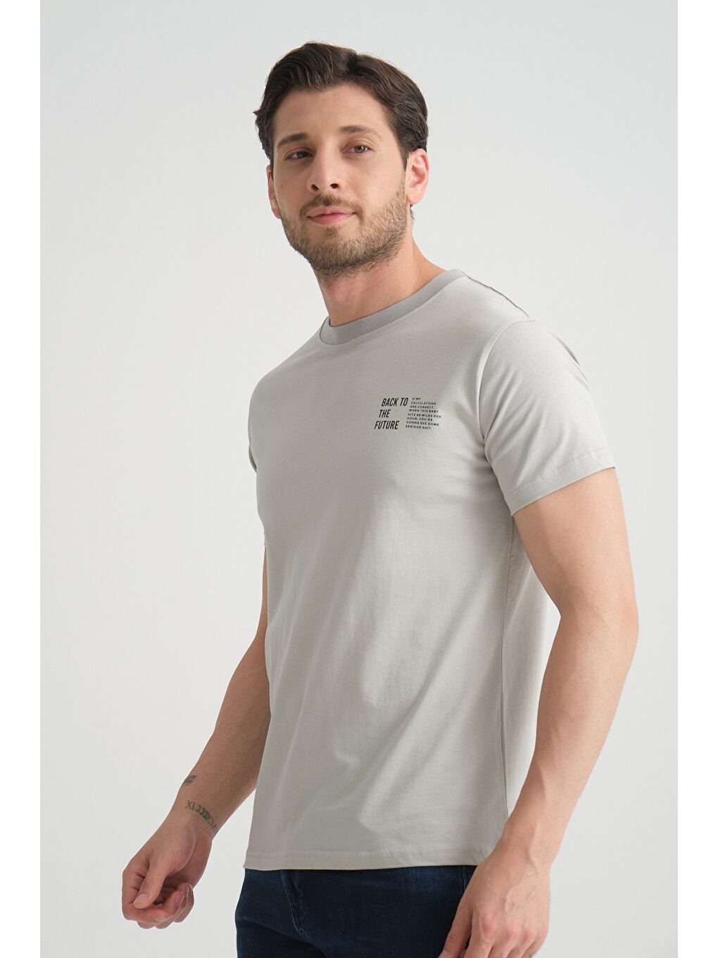 Gri Shooter Erkek Pamuklu T-Shirt Premium Kalite Minimal Tasarım Regular Kalıp-3