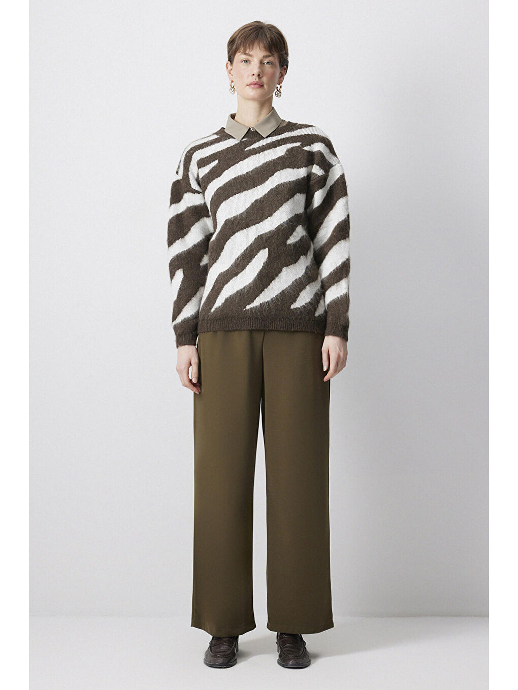 Kahverengi Desenli Triko Kazak-2