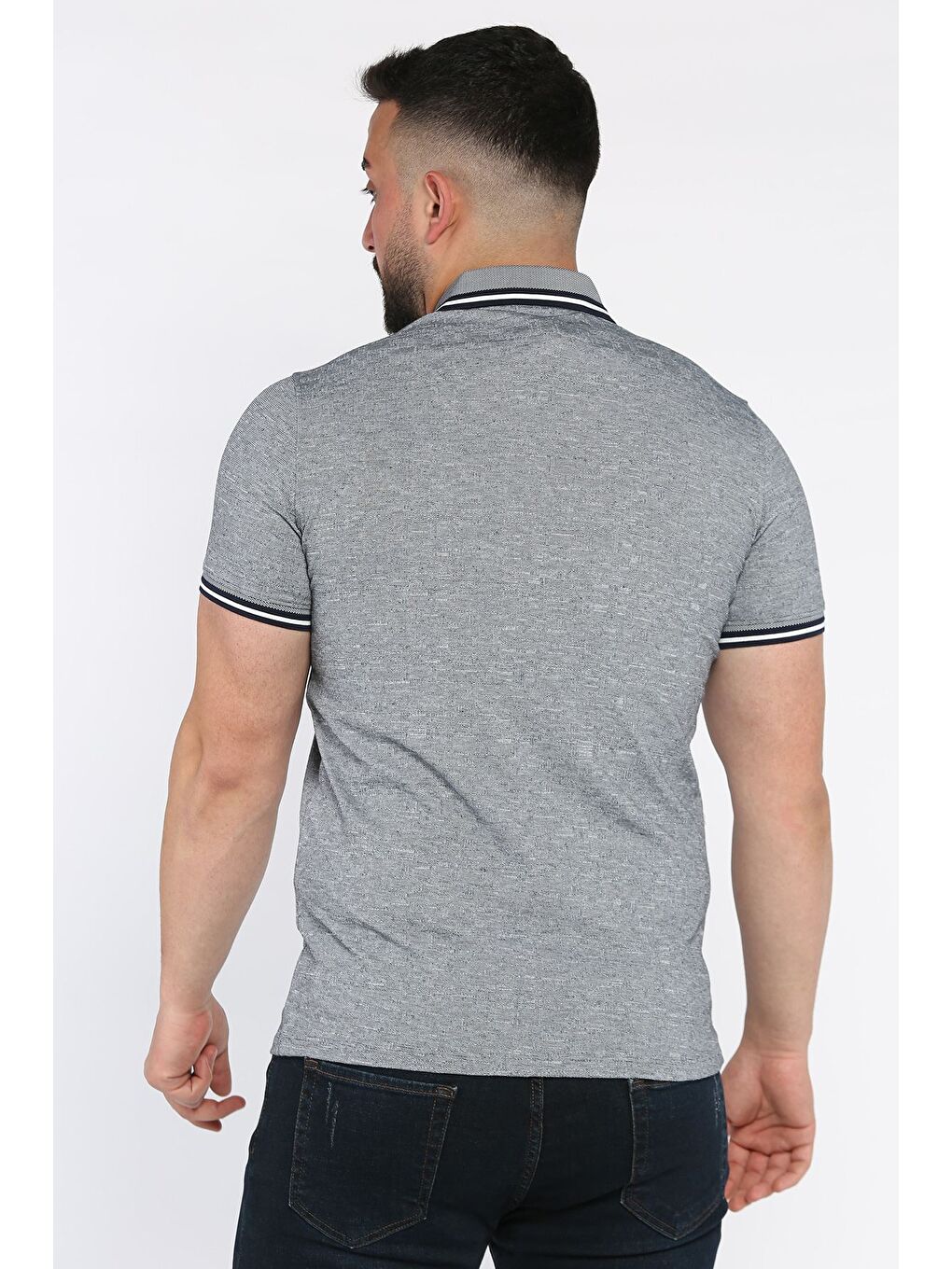 Lacivert Yarım Düğmeli Polo Yaka Erkek Tişört-3