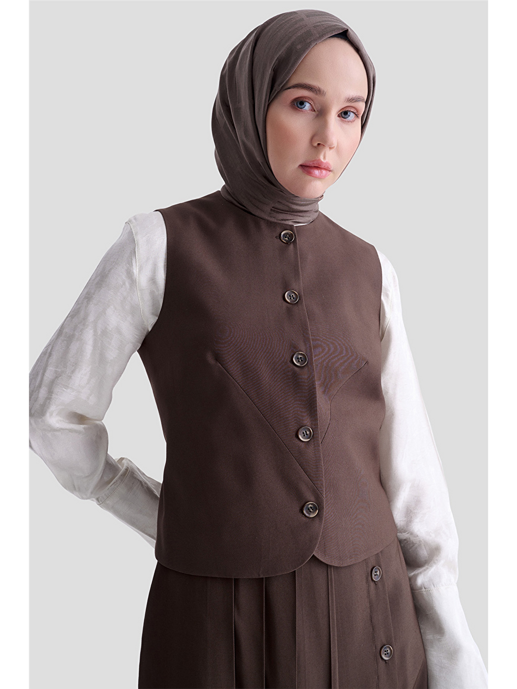 Kahverengi Yelekli Etek Takım Acı Kahve-3