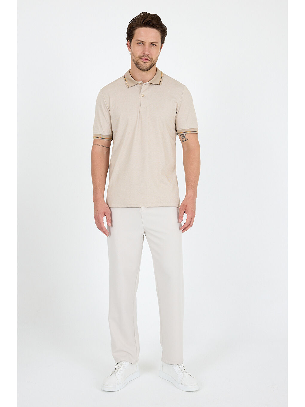 Bej Erkek Polo Yaka Kısa Kollu Tişört 5029