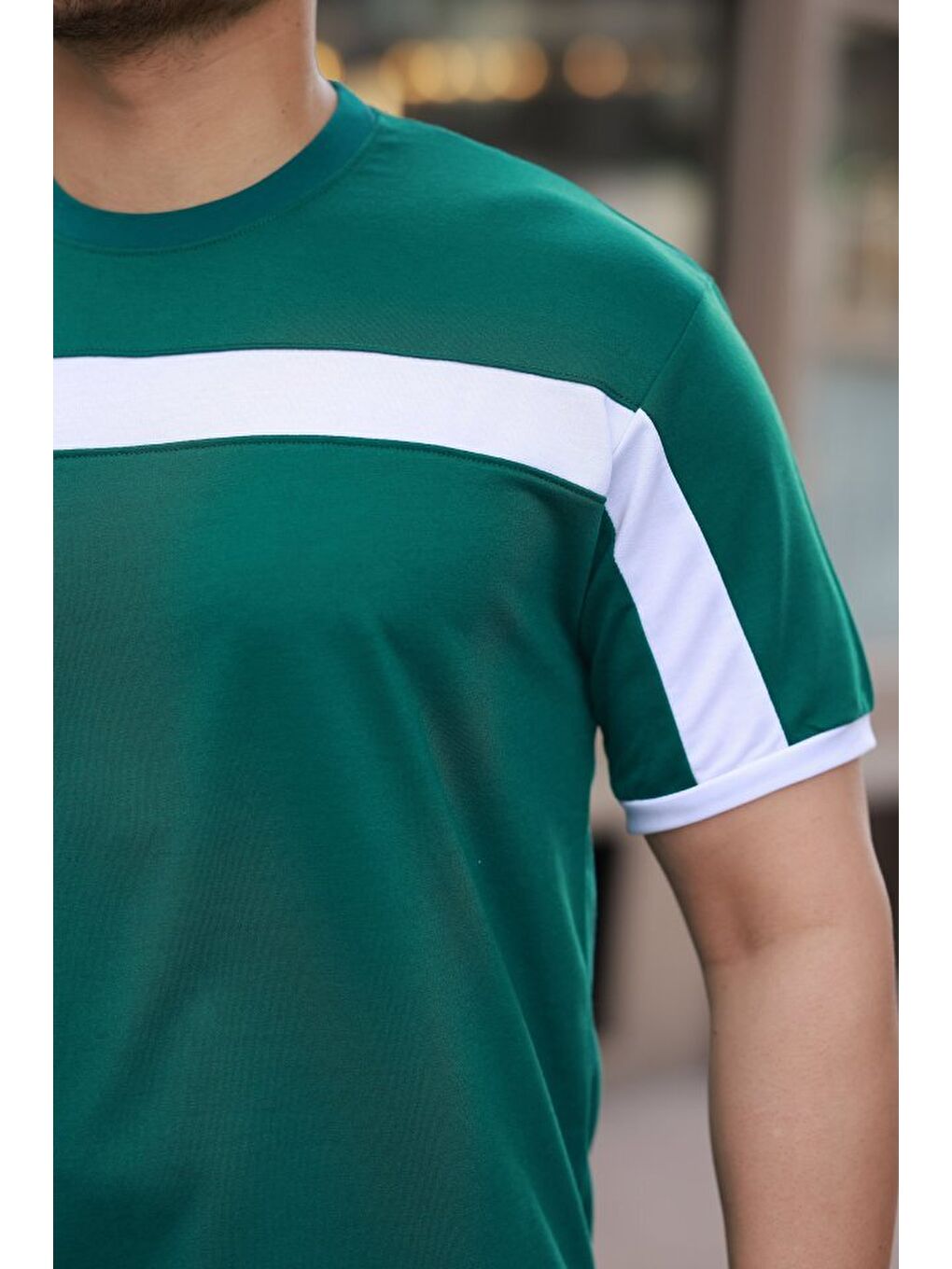 Yeşil Erkek şerit Detaylı Kısa Kollu T-shirt-2