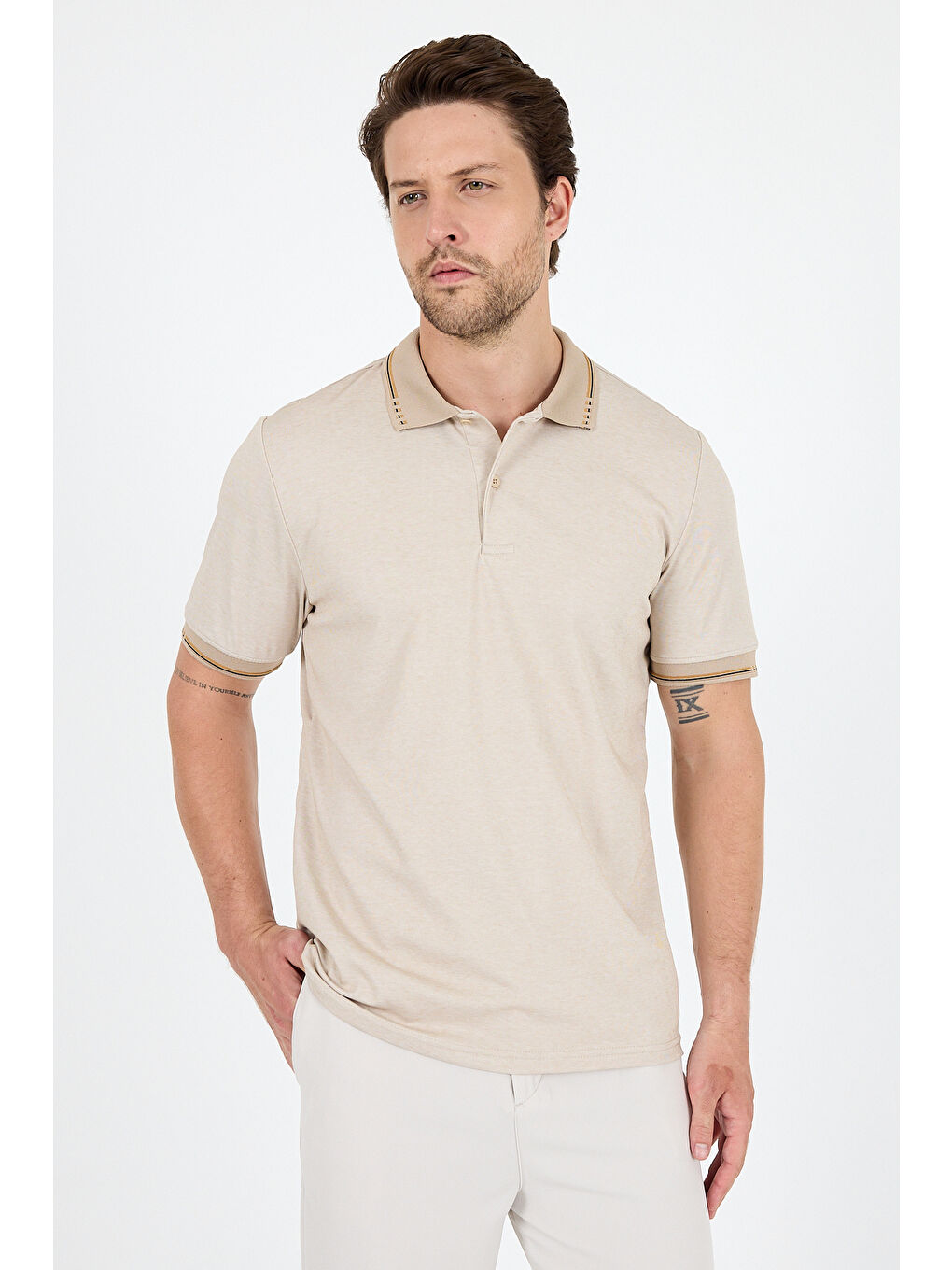 Bej Erkek Polo Yaka Kısa Kollu Tişört 5029-1